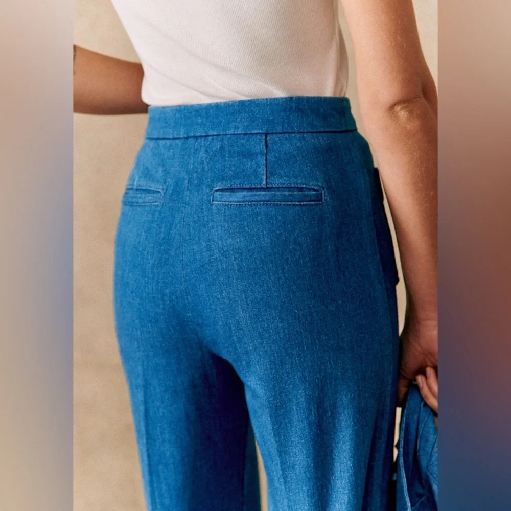 Sezane Wide Leg Jeans Size 14 Dan Trousers In Cyan Size 14 EU 46 - Picture 2 of 7